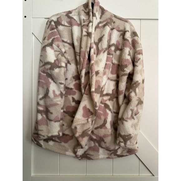 Lucky Brand Sweaters - Lucky Brand Pink/Beige Camo Open Sherpa Cardigan Women Large